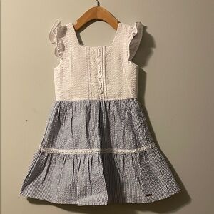 Tahari girls blue/white seersucker dress size:6
